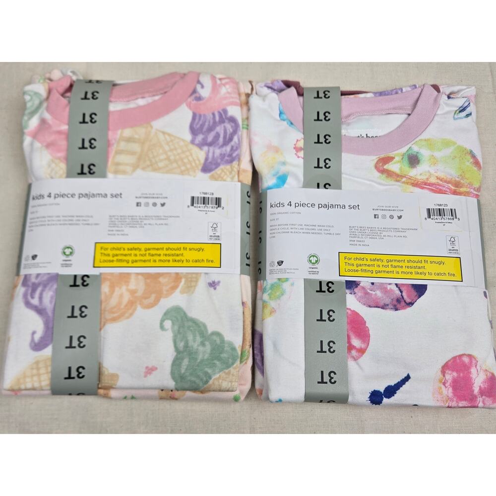 NWT 4 Pairs of Burt's Bees Kids Pajamas 3T Bundle ~ 8 pieces Organic Cotton - Picture 3 of 3